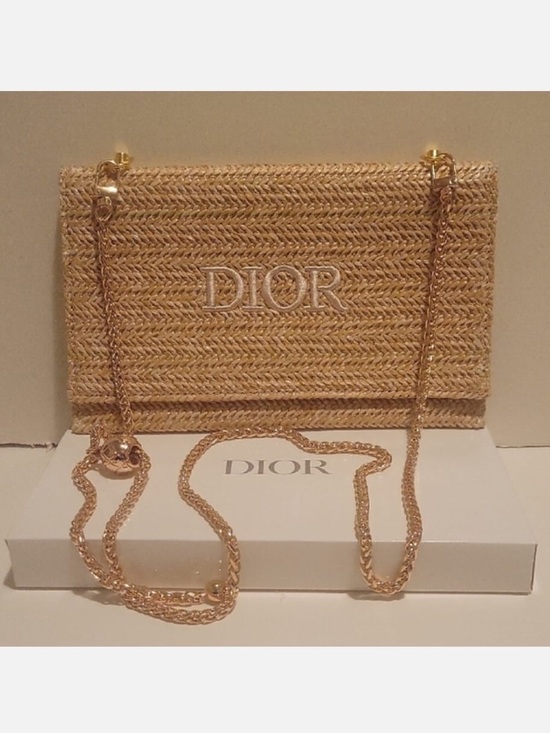 Dior Other - Dior Gold Straw Raffia Woven Cosmetic Zipper Bag Pouch